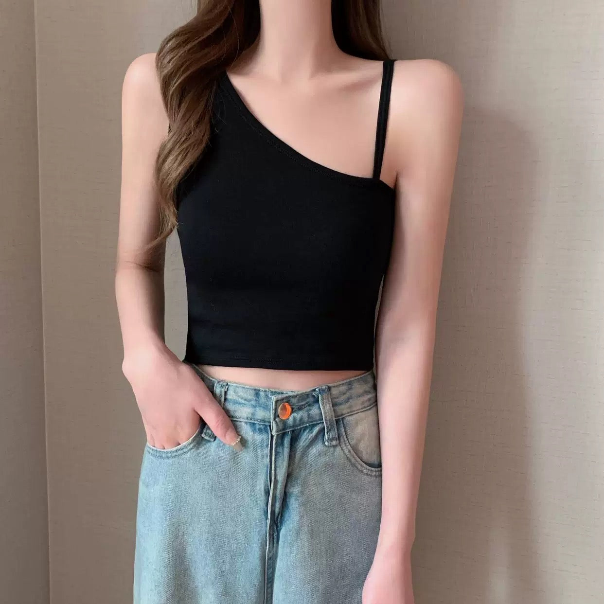 Hola One Shoulder Built-In Bra top